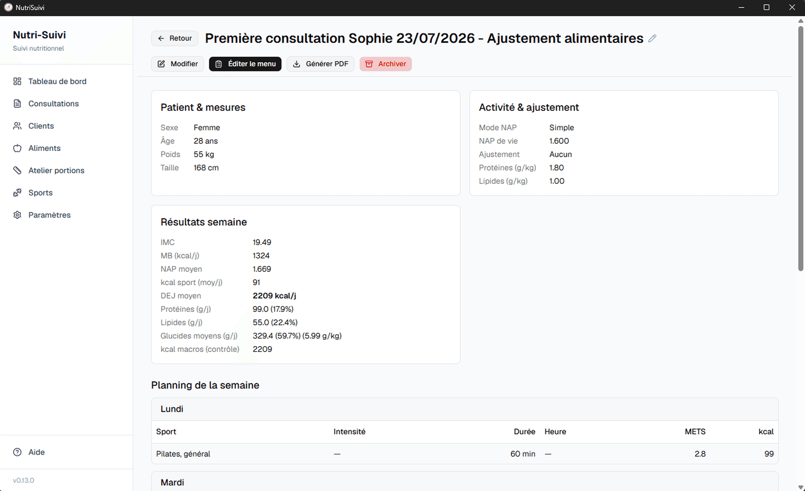 Aperçu — Calcul des macros